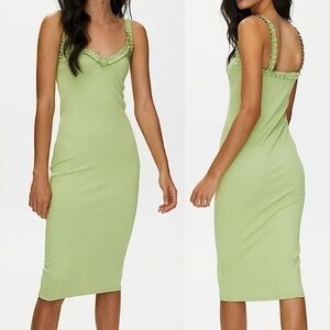 Wilfred Free ARITZIA Halo Ribbed Bodycon Midi Dress Pistachio Pudding Sz S